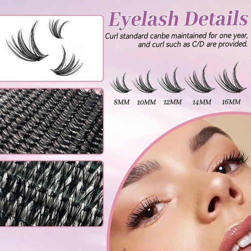 Chemi Indiviual Lash Clusters, 280Pcs False Eyelashes Soft Waterproof Natural Lash Cluster DIY Eyelash Extension Individual Lashes D Curl 8-16mm Mixed Tray Lash Clusters Extensions