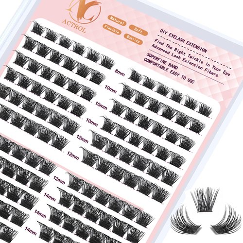Lash Clusters DIY Eyelash Extensions 72 Clusters Lashes D Curl ACTROL Lash Mega Volume Reusable Individual Lashes Cluster Volume Eyelash Clusters Extensions Wispy Lashes at Home (T1, 144Pcs-D-8-16MIX)