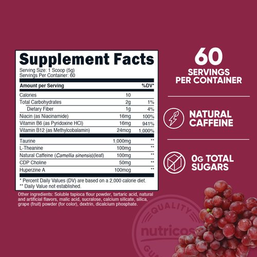 Nutricost Energy Drink Powder (Grape) (60 Servings) - Pre Workout Supplement with Natural Flavors - Non-GMO, Gluten-Free