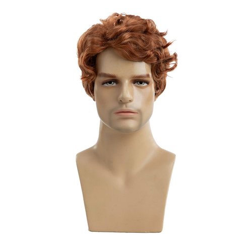 Beweig Short Curly Mens Orange Wig Fluffy Synthetic Cosplay Halloween Hair Wig for Men