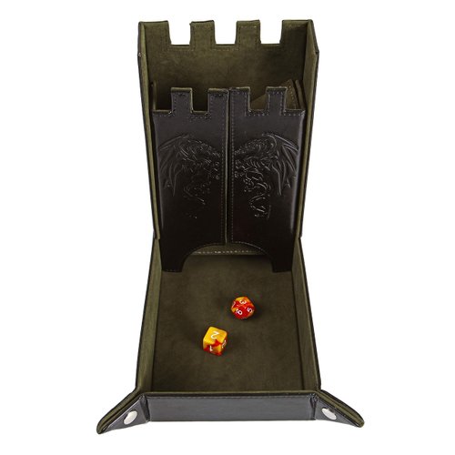 Forged Dice Co. Draco Castle Foldable Dice Tray and Dice Tower - Foldable DND Dice Tray and Dice Rolling Tray Tower - Perfect for Dungeons and Dragons RPG and Tabletop Gaming - Green