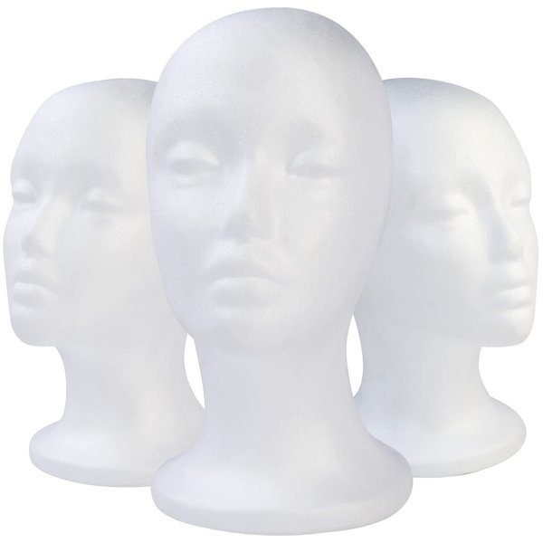 E ELAINFIA 3 Pack White Foam Display Mannequin Head - Portable Wig Display Stand Fashion Foam Mannequin Wig Stand Stable Round Base Suitable for Salon,display Hair, Hats and Hairpieces