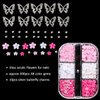 3D Flowers for Nails, 3D Flowers Nail Charms, Metal Butterfly Nail Charms with Nail Gems, Pink White Acrylic Flowers for Nail Decoration, Y2K Nail Art Accessories, Nail Decoration Kits for Women