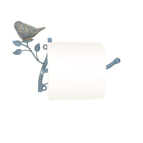 Owlgift Wall Mounted Metal Toilet Tissue Holder w/Ceramic Bird, Roll Organizer for Bathroom - Turquoise