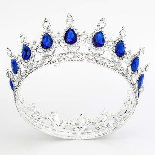 Fairyu Crowns and Tiaras Baorque Silver Rhinestone Vintage Bride Wedding Crowns Royal Birthday Crown Cake Topper Costume Headband Tiara for Women and Girls (Silve&Blue)