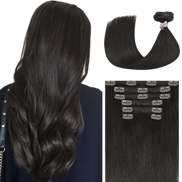 Ukira Dark Brown Hair Extensions Clip in Real Human Hair, 15 Inch 70g 7pcs Clip in Hair Extensions Real Human Hair, Ntural Straight Remy Human Hair Extensions Clip ins for Women