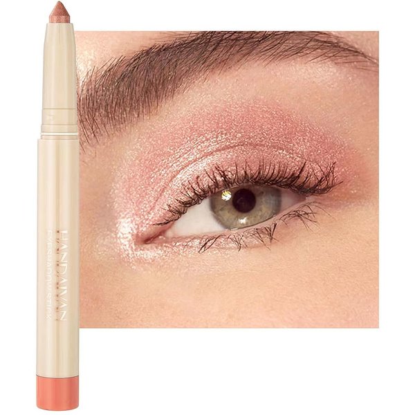 Qeetvia Peach Pink Eyeshadow Makeup, Waterproof Hypoallergenic Long Lasting Eye Liner, Highlighter Matte Cream Eye Shadow Stick, Glitter Primer Palette Shimmer Eyeliner Pen