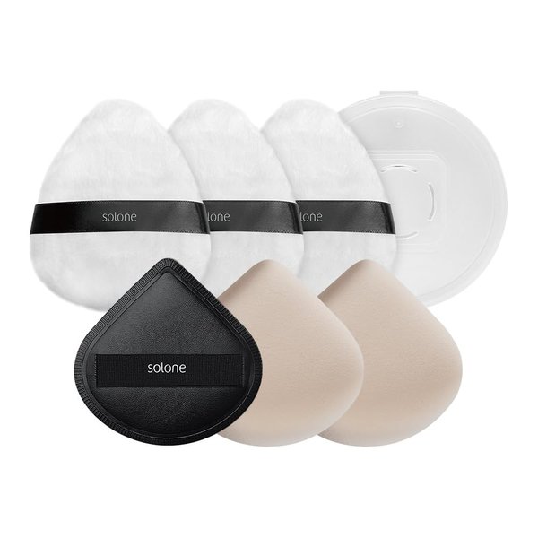 Solone 6 Pack Makeup Sponge and Powder Puff Set - Blender Sponge Perfect for Foundation, Concealer, BB Cream & Powder Puff for Loose/Setting Powder and Oil Control; Beginner-Friendly with Travel Case