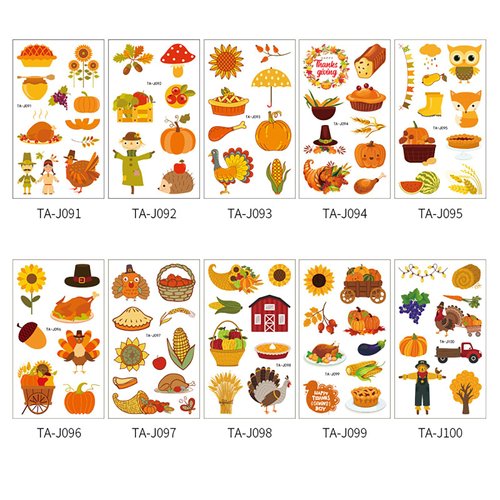 Xepeelo Thanksgiving Tattoo Stickers Autumn Turkey Temporary Fall Maple Tattoos Stickers Tattoo Art Stickers Sunflower Sticker Design Children Adult Body/Arm/Face Accessories for Thanksgiving Party