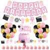 K KUMEED Happy Birthday Decorations,Movie Theme Party Decorations Pink Popcorn Camera Movie Theater Decorations Cute Cake Topper Latex Balloons for Birthday Party Movie Night Party Supplies Girls