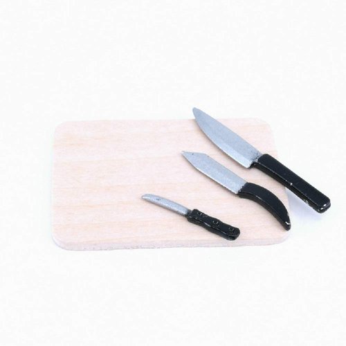 SXFSE Dollhouse Decoration Accessories, 1:12 Dollhouse Miniature Scene Model Kitchen Knives Set with Chopping Board Pretend Play Toy