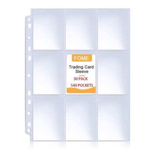 540 Pockets Baseball Card Sleeves, FOME Double Side 9-Pocket Trading Card Sleeve Page Protector 11 Holes Game Card Sleeves Fit 3 Ring Binder for Trading Baseball Game Business Cards 30 Pages