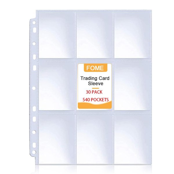 540 Pockets Baseball Card Sleeves, FOME Double Side 9-Pocket Trading Card Sleeve Page Protector 11 Holes Game Card Sleeves Fit 3 Ring Binder for Trading Baseball Game Business Cards 30 Pages