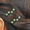 Hair Pins for women Faux Rhinestone Flower Daisy Covered Bobby Pin, Set of Two, Green