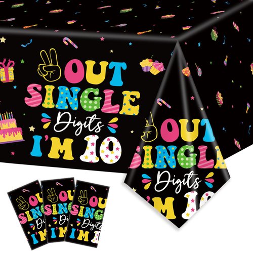 JVORFDG 3pcs 10th Birthday Supplies 10th Birthday Tablecloths for Girl Out Single Digits I'm 10 Plastic Table Cloths Rectangular 10th Birthday Table Cover 54 x 108 Inch