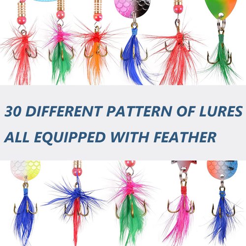 Fishing Lures Kit Rooster Bait Tail Lures Spinner Baits Trout Lures Spoon Lures Hard Metal Bait Crankbaits Spinner Lures Fishing Lures for Pike Bass Trout Salmon Crappie Walleye Fishing