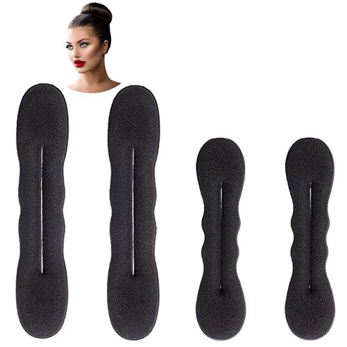 4 Pack Hair Bun Maker for Hair Donut Bun Maker, Sponge Bun Donut Hair Maker for Women With Hair Ties - Black