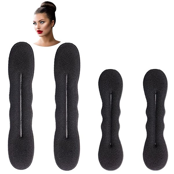 4 Pack Hair Bun Maker for Hair Donut Bun Maker, Sponge Bun Donut Hair Maker for Women With Hair Ties - Black