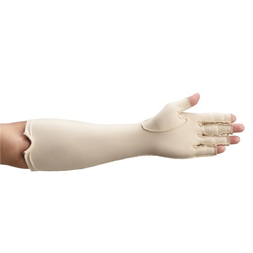Rolyan Forearm Length Left Compression Glove, Open Finger Compression Sleeve to Control Edema and Swelling, Water Retention, and Vericose Veins, Covers Fingers to Forearm on Left Arm, Medium