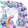 Fressdai Sea-Maid Birthday Decorations Balloon Arch Kit - Pink Purple Green Foil Balloons plus Happy Birthday Banner Little Sea-Maid Party Supplies for Girl(6 years old)