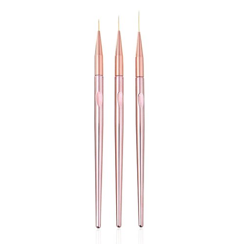FULINJOY 3 Pcs Rose Gold Nail Art Liner Brushes Set, UV Gel Acrylic Application Nail Pens Nail Ar...