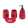 Bathroom accesory Set, Ceramic, 4pc,Toothbrush Holder soap Dispenser soap Dish Tumble Cup for Bathroom Decor and Gift (Navy) (RED)