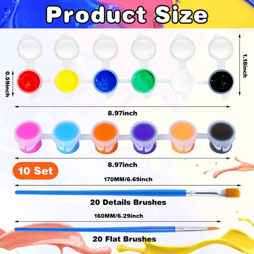 160PCS Mini Acrylic Paint Set,Washable Paint Set for Kids,10 Set 12 Colors Acrylic Paint Strips with 40PCS Paint Brushes,Paint Pots for Kids DIY Painting Arts,Perfect for Classroom Home Party Favors