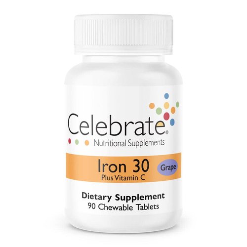 Celebrate Vitamins Iron with Vitamin C Chewables, 30 mg Iron, Grape, Bariatric Vitamins for WLS P...