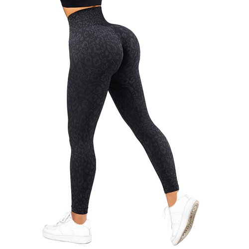 SUUKSESS Scrunch Butt Lifting Seamless Leggings for Women Booty High Waisted Workout Yoga Pants (Leopard Black, M)