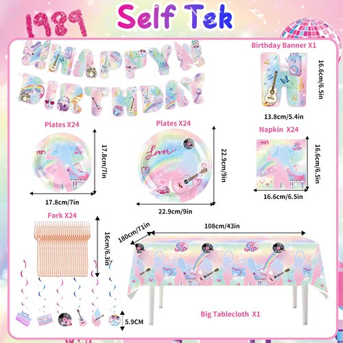 99 Pcs Birthday Party Decorations,Birthday Party Supplies, Disposable Tableware set Include Banner,Tablecloth, Hanging Swirls, Birthday Plates and Forks, Napkins, Serves 24 Guests