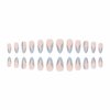 MERVF Almond Press on Nails Medium Fake Nails Blue French Tip Stiletto Acrylic Nails Press ons with Gold Lines Design Glue on Nails 24pcs Glossy