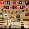 Fangleland Ninja Birthday Party Decoration Red and Black Warrior Themed Party Supplies for Boys with Ninja Happy Birthday Banner Cake Topper Sticker and Paper Lanterns