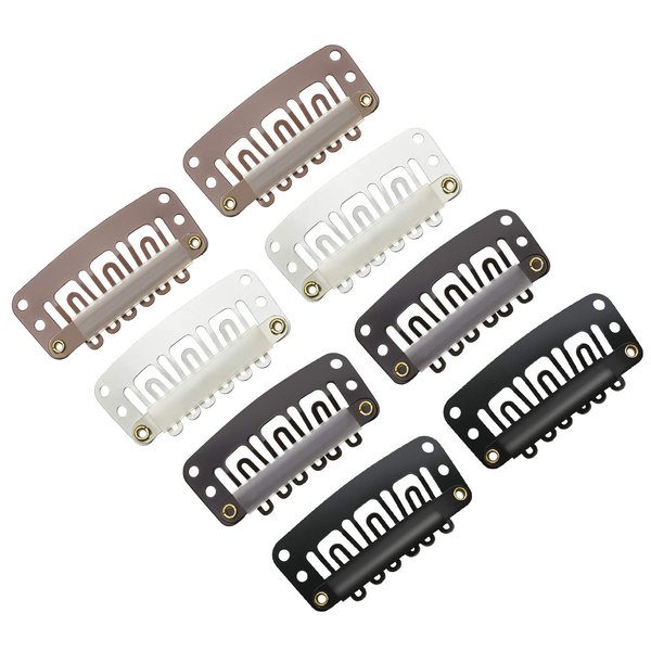 WILLBOND 100 Pcs 32mm Hair Extension Clips 6 Teeth Wig Clips to Secure Wig Small Clips with Soft Rubber Metal Snap Wig Accessories for Women Men, 4 Colors(Multicolor)