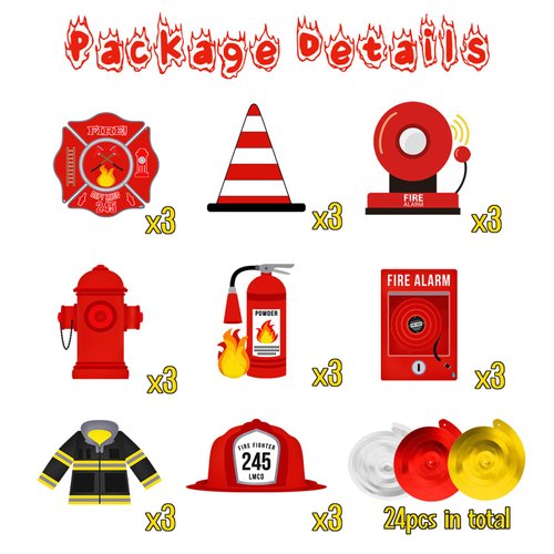 48Piease Firetruck Hanging Swirls Firetruck Birthday Party Decorations for Kids Double-sided Firefighter Fireman Fire Rescue Ceiling Streamers Firetruck Foil Spirals Hanging Decor