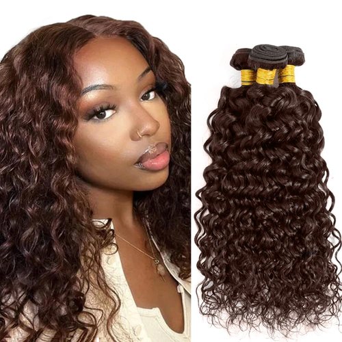 12 12 12 Inch Color #4 Bundles Human Hair Brown Water Wave Bundles Unprocessed Brazilian Virgin Human Hair Extensions Chocolate Brown Human Hair Bundles Double Weft Hair Weave