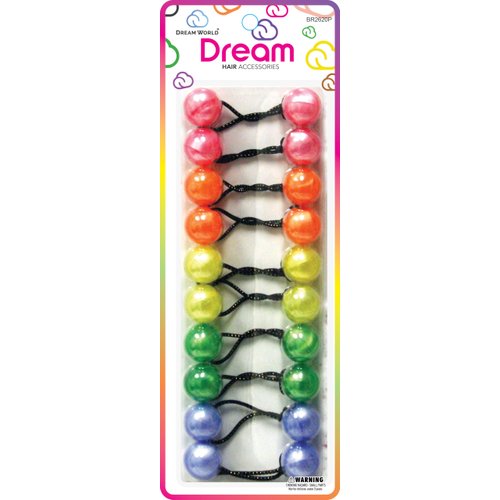 Dream World Ponytail Holder 20 MM Bead Assorted Pearl Colors 10 Piece Pack