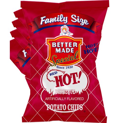 Better Made Special Family Size Potato Chips - 8 Pack - 8 x 8.5 oz Bags - Party Lunch Snacks (Red HOT BBQ) - Crispy, Crunchy, Salty Snacks Made From Fresh Potatoes - Gluten Free - Family Owned and Operated