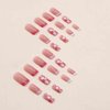 Foccna Square False Press on Nails Pink Medium Acrylic Fake Nails Flower Design for Girl Full Cover Wear Finger Nail Art Tips for Women&Girls 24PCS