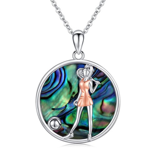 Suiknsn Tennis Necklace for Women 925 Sterling Silver Tennis Abalone Pendant Necklace Inspirational Sport Jewelry Birthday Gifts for Sport Tennis Lovers Girlfriend