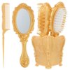 Luxshiny Women's Wallet Hair Brush Set with Holder, Wide Tooth Detangling Brush, Handheld Mirror, and Rat Tail Comb for Hair Care