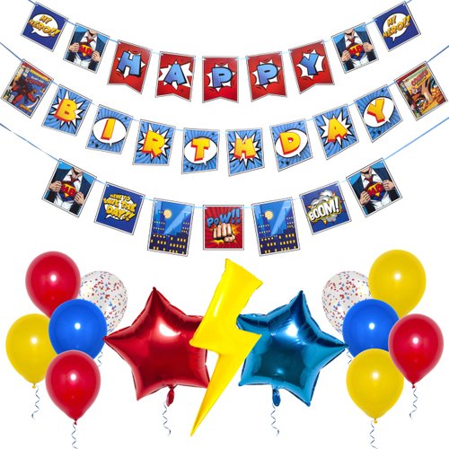 Pirese Superhero Birthday Decorations, Superhero Birthday Banner, Super Hero Party Decorations | Superhero Party Supplies | Super Hero Birthday Decorations | Comic Book Birthday Party Supplies for Kids