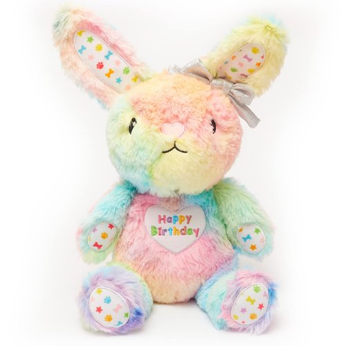 Pet London Happy Birthday Bunny Squeaky Dog Toy - Celebrate Your Dog’s Bday – Dogs Rainbow Plush Birthday Gift. Super Soft Toy Rabbit for Dogs, Cats, Puppy
