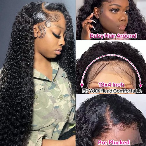 PEGOZA Kinky Curly Lace Front Wigs Human Hair 13X4 HD transparent Lace Frontal Remy Human Hair 150 Density Human Hair Pre-Pulled Baby Hair Natural Color for Black Women (26 Inch)