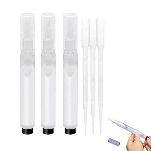 URGINO 3-Pack 6ml Real Refillable Cuticle Oil Pens, Reusable Empty Pen to Easy Refill Jojoba Oil/Nail Oil/Hair Oil, Single Hand Press Transparent Cosmetic Container Pens Applicator