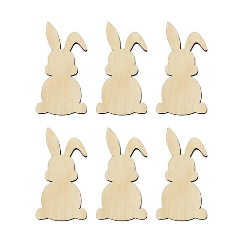 6 Pack of 3 inch Bunny shaped cutouts, Rabbit Wood cutouts, Unfinished Easter Bunny wood cutout, DIY Craft wooden cutout