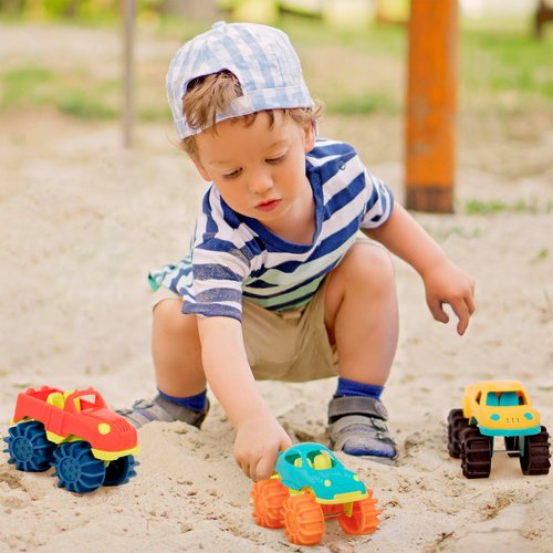 B. toys- – Plastic Toy Cars – 6-Pack & Storage Bag – Colorful Toddler Trucks – Easy To Clean – 2 Years + – Mini Monster Trucks