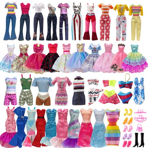 29 Pieces Doll Clothes and Accessories for 11.5 Inch Girl Dolls Outfit Including 5 Tops, 5 Pants, 3 Dresses, 2 Fashionable Dresses, 2 Swimwear, 6 Pairs of Shoes, 1 Bag, 5 Hangers
