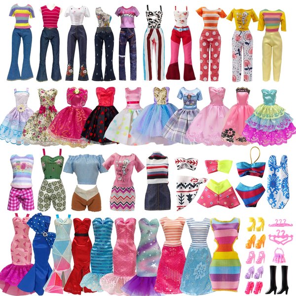 29 Pieces Doll Clothes and Accessories for 11.5 Inch Girl Dolls Outfit Including 5 Tops, 5 Pants, 3 Dresses, 2 Fashionable Dresses, 2 Swimwear, 6 Pairs of Shoes, 1 Bag, 5 Hangers