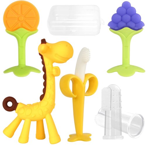 Chuya Teething Toys (4 Pack) Teething Toy for Baby, Teethers with Banana Baby Toothbrush Teeth Brushing,BPA-Free,Chew Toy Infants Toddlers Silicone Baby Teething for Babies 3-6 Months