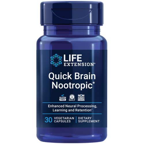 Life Extension Quick Brain Nootropic, 30 vegetarian capsules—Enhanced brain performance, learning and retention, brain supplement- 1-Daily, gluten-free, non-GMO
